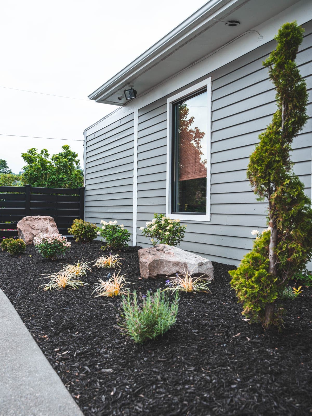 landscape bed boulder ornamental grasses - Elements Landscape Management