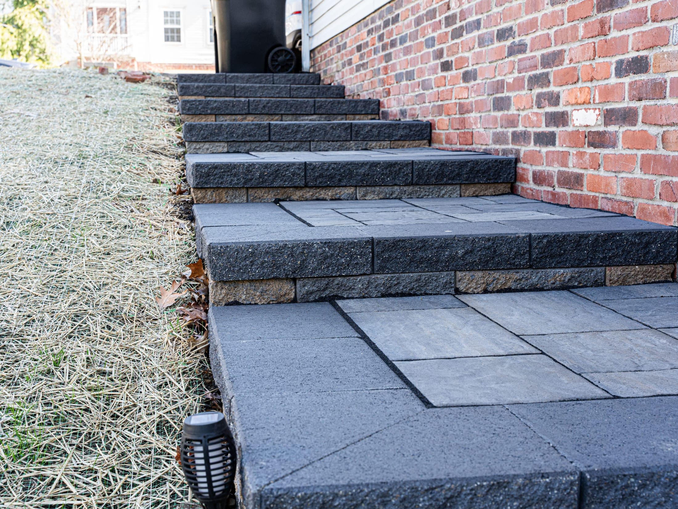 charcoal stone staircase entry - Elements Landscape Management