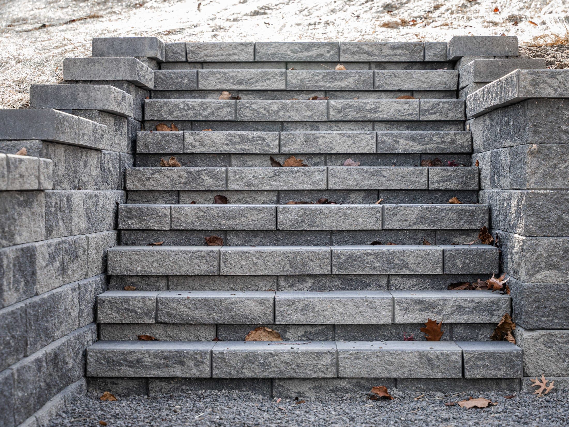 clean stone staircase symmetric - Elements Landscape Management