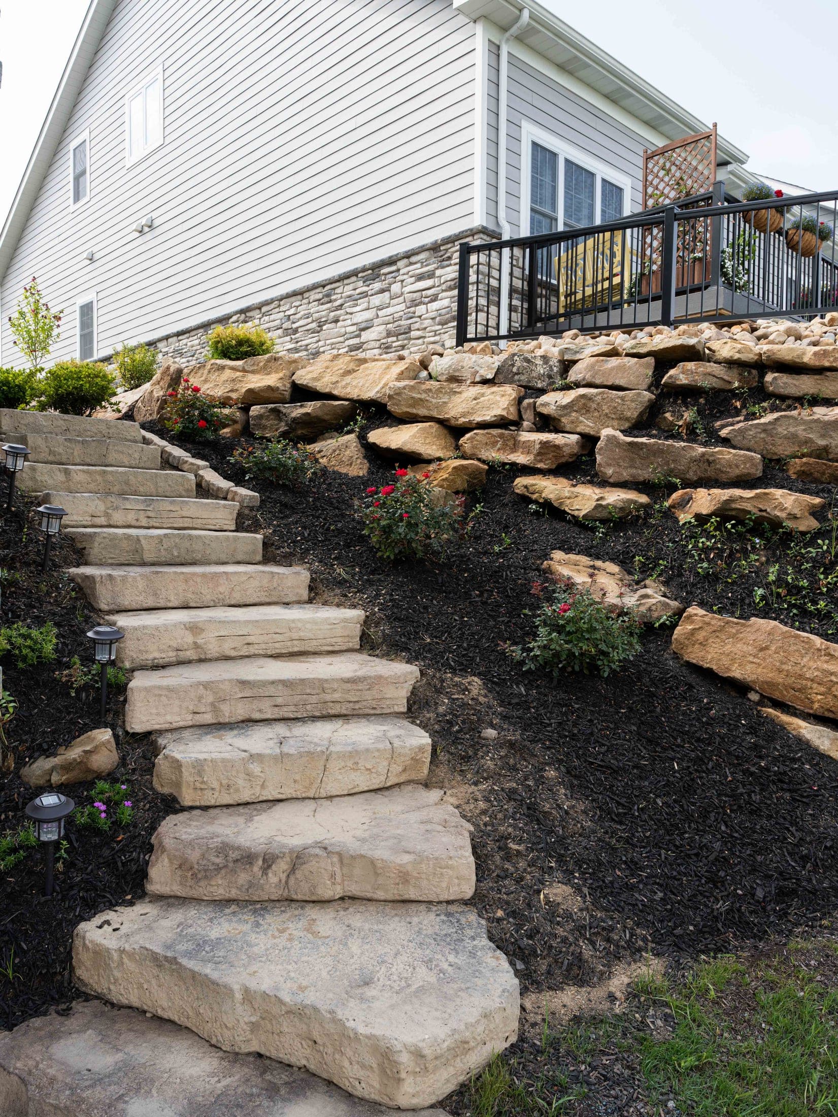 natural stone hillside staircase - Elements Landscape Management