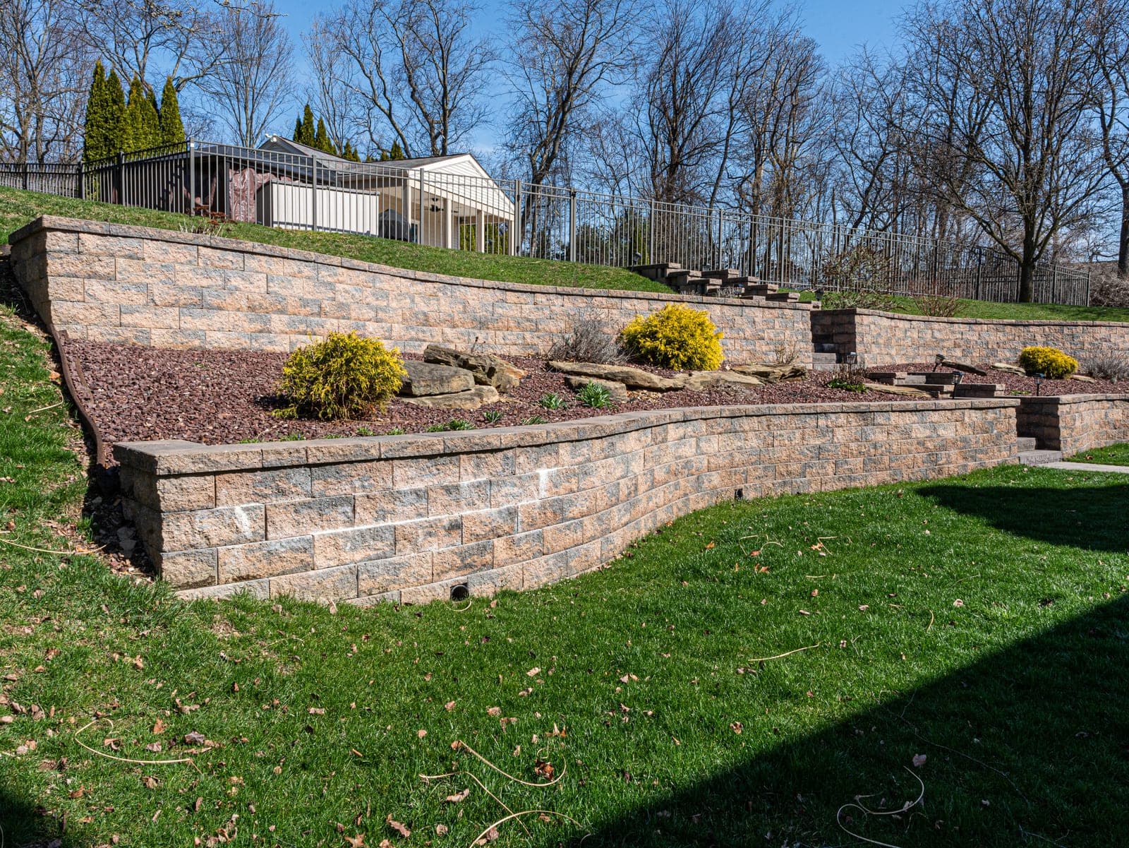 retaining wall full property view - Elements Landscape Management