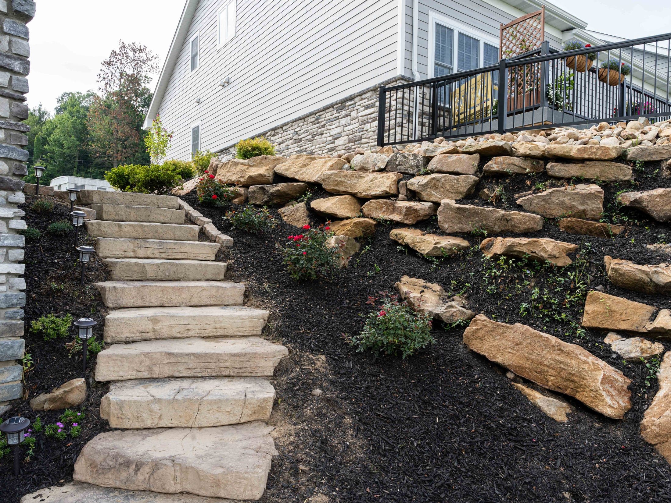 stone steps boulder wall - Elements Landscape Management