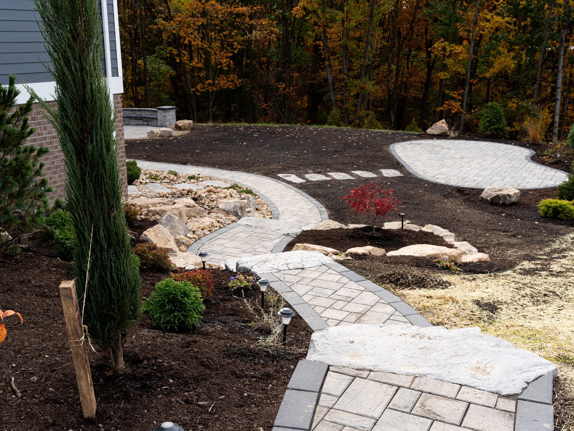 Wide overview of a full property landscape design