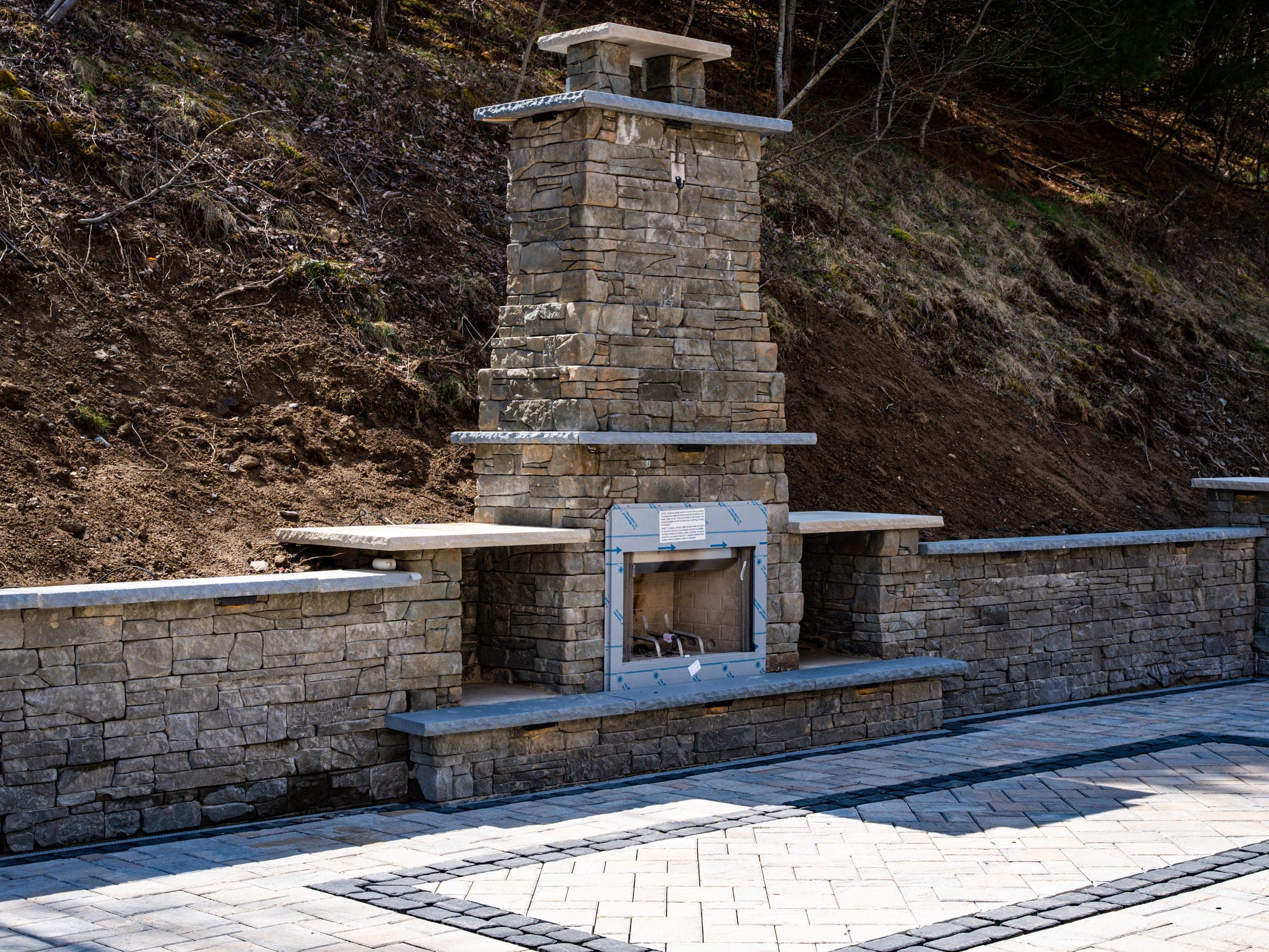 Natural stone outdoor fireplace