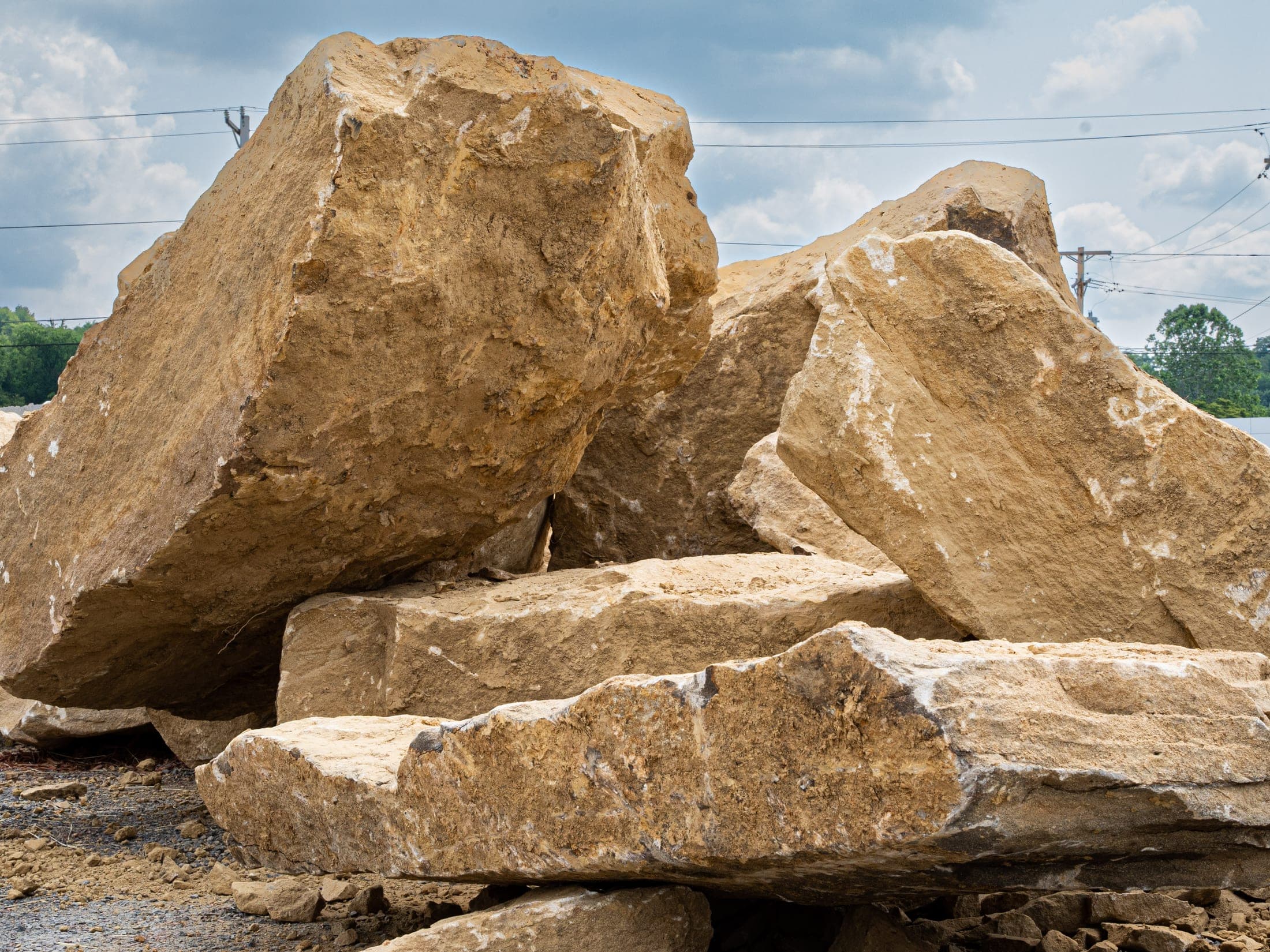 Natural sandstone boulders at the yard