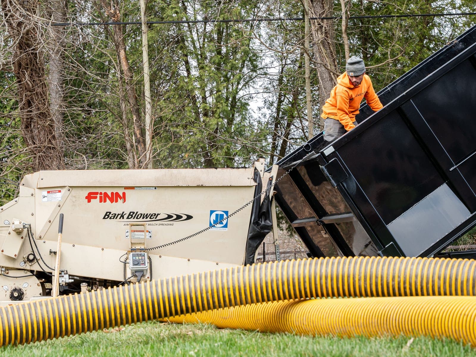FINN bark blower machine loaded with mulch