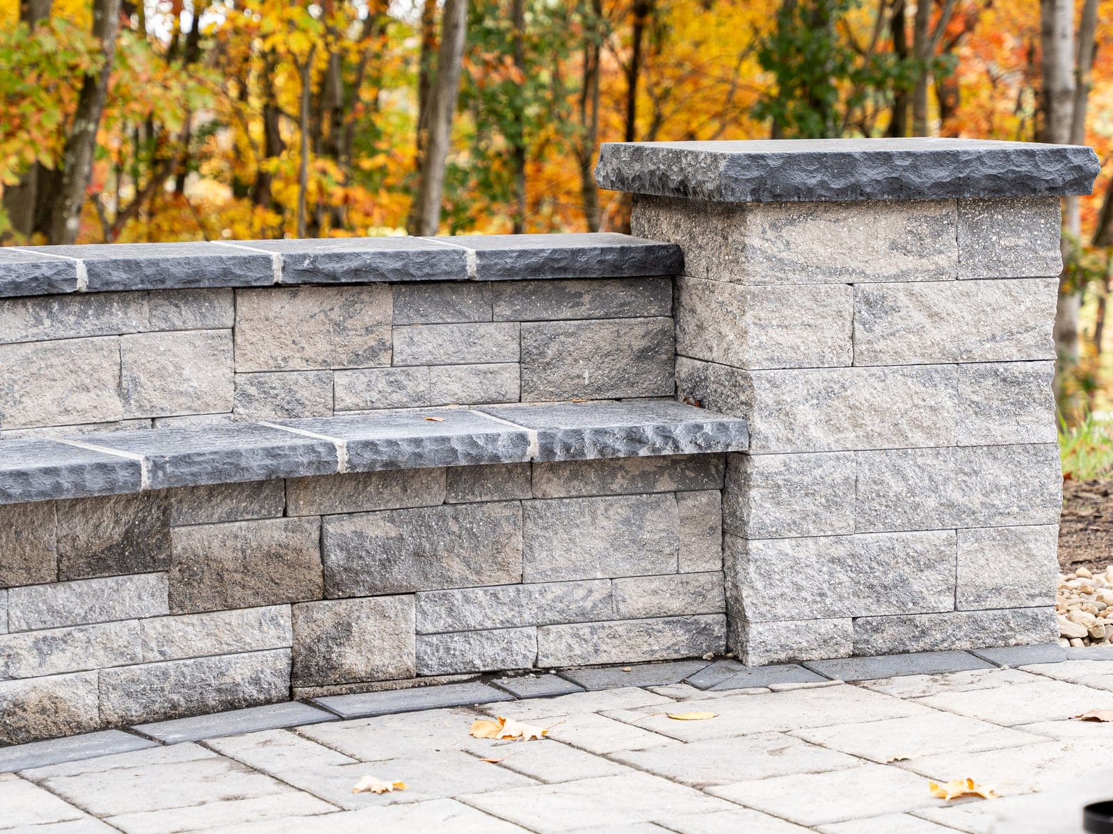 Stone seat wall and pillar detail