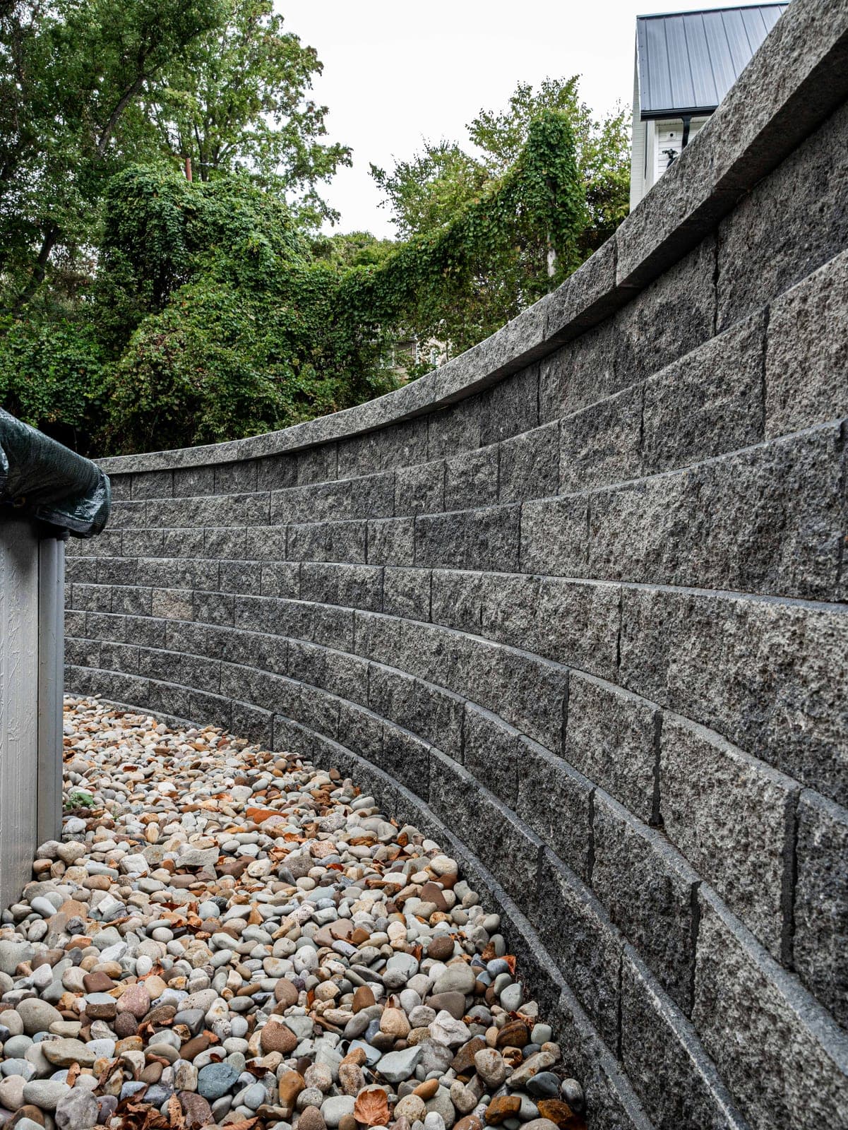 Detail of a tall curved retaining wall face
